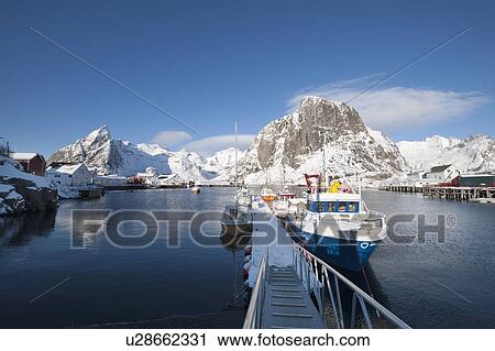 Stock Image - Fishing pier in Sund, Flakstadoya, Loftofen, Norway. Fotosearch