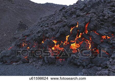 Glowing molten volcanic rock of Eyjafjallajokull, Fimmvorduhals, Iceland View Large Photo Image Picture - Glowing molten volcanic rock of Eyjafjallajokull, Fimmvorduhals, Iceland. Fotosearch
