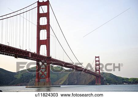 Stock Image - Golden Gate Bridge low angle perspective. Fotosearch