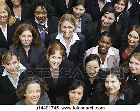 Group of business women looking up, portrait, elevated view, close up View Large Photo Image Stock Photography - Group of business women looking up, portrait, elevated view, close up. Fotosearch