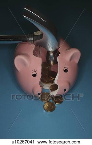 Hammer smashing the coins out of a piggybank View Large Photo Image Stock Image - Hammer smashing the coins out of a piggybank. Fotosearch