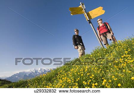 Stock Image - Hiking in Verbier in the Canton du Valais above the Rhone Valley. Fotosearch