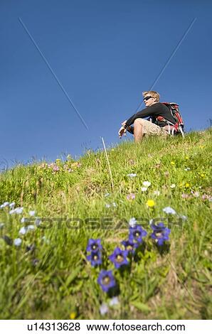 Stock Photo - Hiking in Verbier in the Canton du Valais. Fotosearch