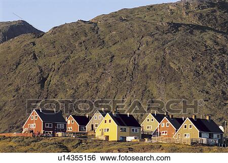 Stock Photograph - Houses at Base of Hill. Fotosearch