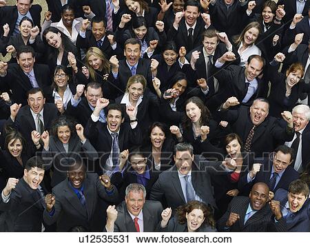 Large group of business people cheering, elevated view View Large Photo Image Stock Image - Large group of business people cheering, elevated view. Fotosearch