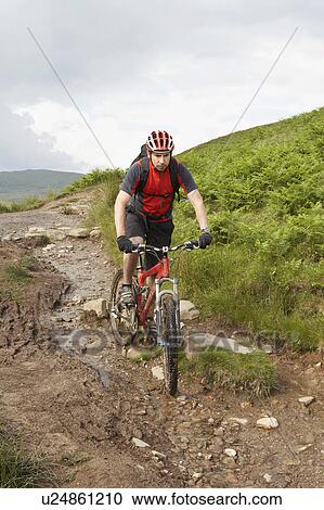Male cyclist on track in countryside View Large Photo Image Stock Image - Male cyclist on track in countryside. Fotosearch