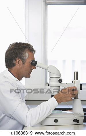Male lab worker adjusting microscope View Large Photo Image Stock Photo - Male lab worker adjusting microscope. Fotosearch