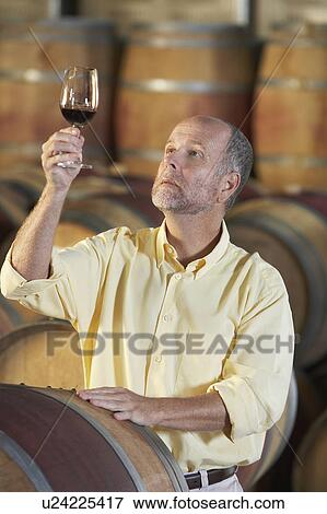 Man wine-tasting aside wine casks View Large Photo Image Stock Photo - Man wine-tasting aside wine casks. Fotosearch