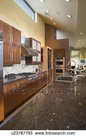 Stock Image - Marble topped kitchen counter. Fotosearch