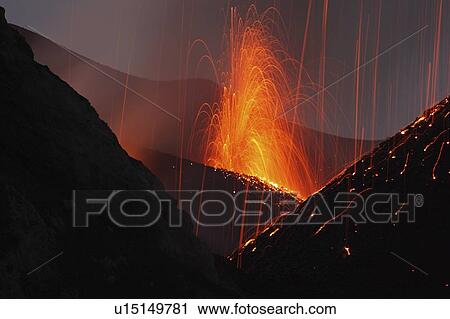 Molten lava erupts from Stromboli, Sicily View Large Photo Image Stock Image - Molten lava erupts from Stromboli, Sicily. Fotosearch