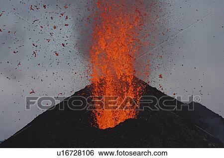 Stock Photograph - Molten lava erupts from Stromboli, Sicily. Fotosearch