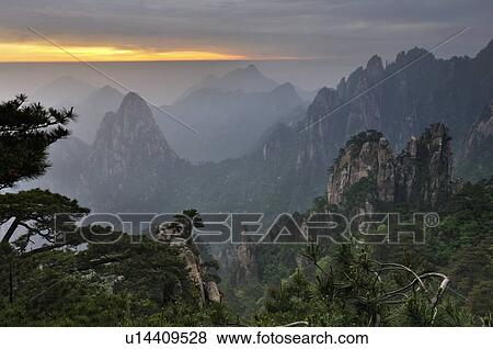 Stock Photo - Monkey Gazing Over a Sea of Clouds Lookout in Huangshan mountains (Yellow Mountains) Anhui province, China. Fotosearch