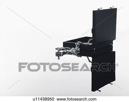 Stock Image - Open briefcase with padlock and chain. Fotosearch