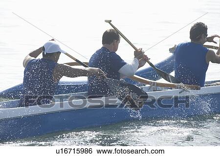 Stock Photograph - Outrigger canoeing team paddling. Fotosearch