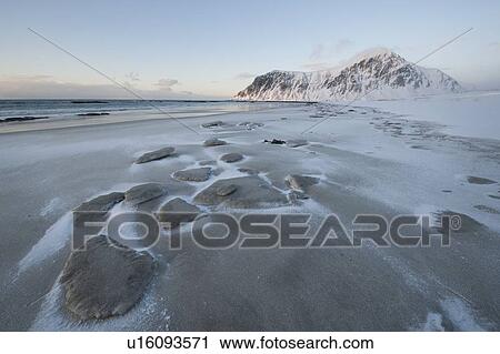Stock Image - Salt residue on beach on Flakstadoya island, Loftofen, Norway. Fotosearch
