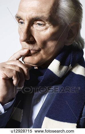 Stock Photography - Senior Man Wearing a Scarf, head and shoulders. Fotosearch