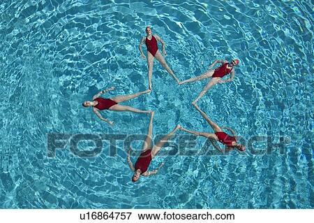 Synchronised swimmers form a star View Large Photo Image Stock Photo - Synchronised swimmers form a star. Fotosearch