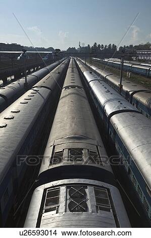 Picture - Train depot in Kerala, India. Fotosearch