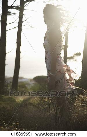 Young woman stands in summer woodland View Large Photo Image Stock Image - Young woman stands in summer woodland. Fotosearch