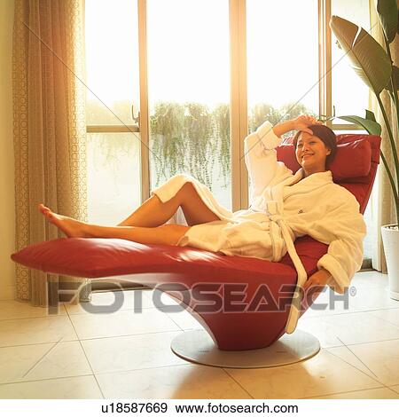 Bathrobe, Chair, Brown Hair, Asian Ethnicity View Large Photo Image Stock Photo - Bathrobe, Chair, Brown Hair, Asian Ethnicity. Fotosearch