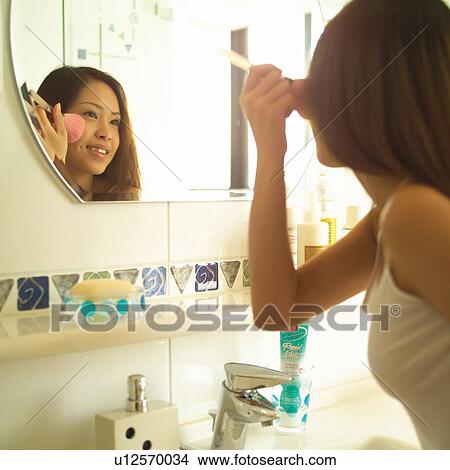 Blush Brush, Asian Ethnicity, Blush, Bathroom Sink, Bathroom, Applying View Large Photo Image Picture - Blush Brush, Asian Ethnicity, Blush, Bathroom Sink, Bathroom, Applying. Fotosearch