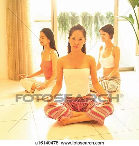 Three People, Portrait, Tiled Floor, Leisure Activity, Well Being, Eyes Closed View Large Photo Image Stock Photograph - Three People, Portrait, Tiled Floor, Leisure Activity, Well Being, Eyes Closed. Fotosearch