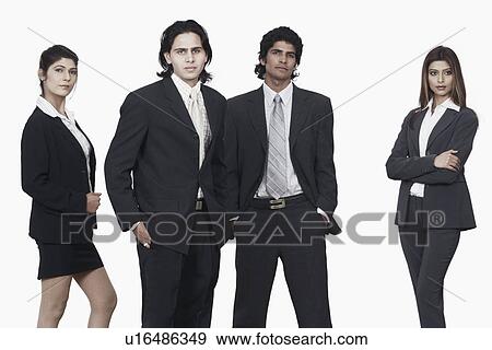 Stock Photo - Portrait of two businessmen and two businesswomen standing. Fotosearch