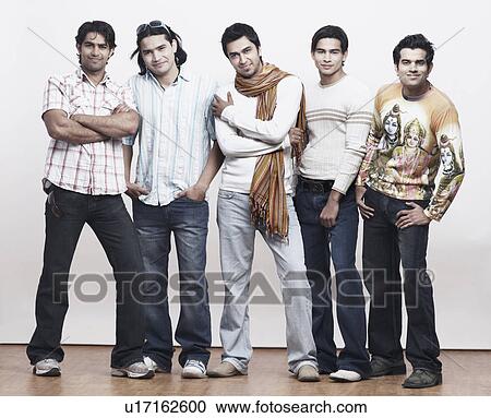 Portrait of five young men posing View Large Photo Image Stock Image - Portrait of five young men posing. Fotosearch