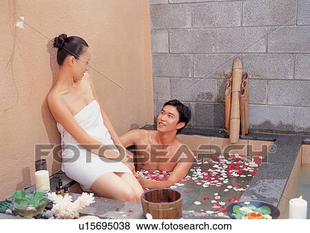 bathing, bathtub, bathrobe, adults View Large Photo Image Stock Photo - bathing, bathtub, bathrobe, adults. Fotosearch