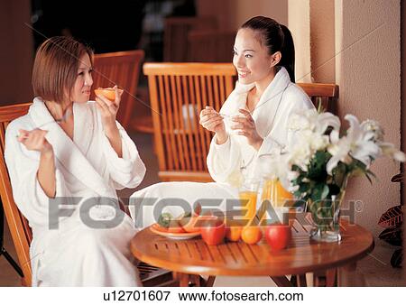 Stock Photo - bathrobe, beauty spa female, asian ethnicity. Fotosearch