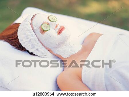 health spa, lying down, cheerful, spa, outdoor, face pack View Large Photo Image Picture - health spa, lying down, cheerful, spa, outdoor, face pack. Fotosearch