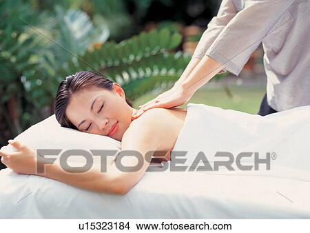 Picture - young adult, beauty spa female, shadow, health spa, day. Fotosearch