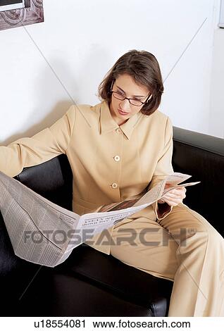 work, reading newspaper, business executive, woman only, business, short hair View Large Photo Image Stock Image - work, reading newspaper, business executive, woman only, business, short hair. Fotosearch