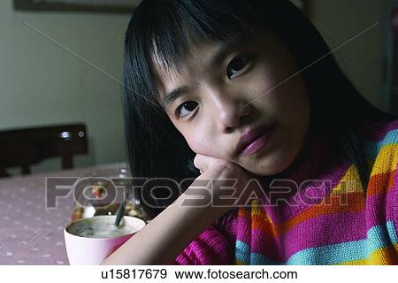 Stock Photo - One Girl Only, Spoon, Child, One Person, Indoor, Asian Ethnicity. Fotosearch