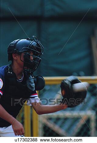 Stock Photo - exercise, catcher, game, leisure, baseball, sport, recreation. Fotosearch