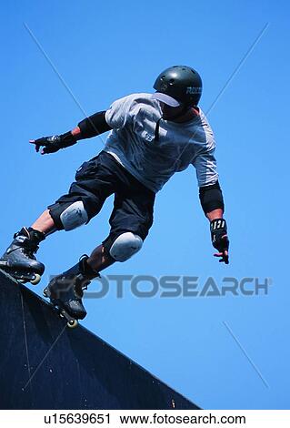 Stock Image - exercise, sky, sport, skate, rollerblade, leisure. Fotosearch