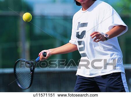 Stock Image - player, recreation, tennis, tennis ball, exercise, racket. Fotosearch