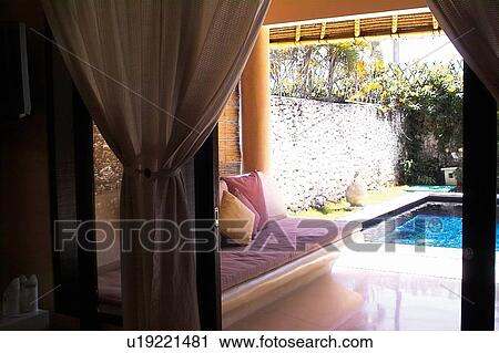 Blue, Curtain, Cushion, Day View Large Photo Image Stock Image - Blue, Curtain, Cushion, Day. Fotosearch