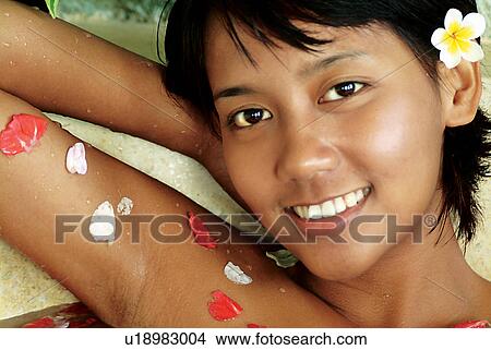 Smiling, Short Hair, Bali, Health Spa, Leaning, Relaxation View Large Photo Image Picture - Smiling, Short Hair, Bali, Health Spa, Leaning, Relaxation. Fotosearch