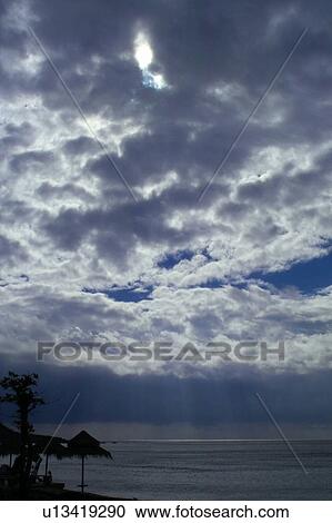 Stock Image - Beach, Cloud, Dramatic Sky, Dusk. Fotosearch