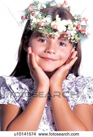 Picture - skirt, straight hair, child, childhood, carefree. Fotosearch