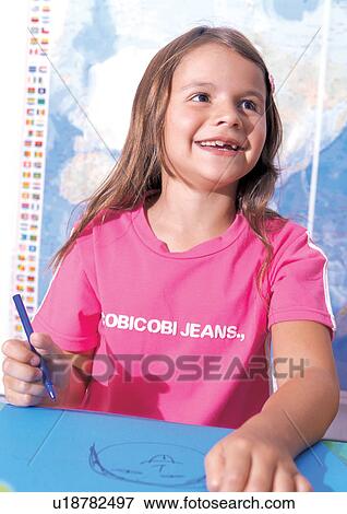 Stock Photo - young, indoor, leisure, short sleeved, head and shoulder, kid. Fotosearch