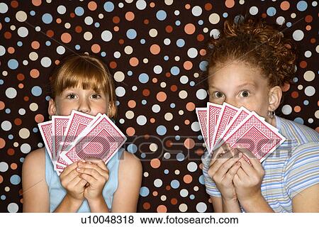 Caucasian female children holding cards. View Large Photo Image Stock Photo - Caucasian female children holding cards.. Fotosearch