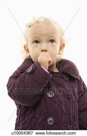 Young Caucasian female toddler wearing purple coat and sucking her thumb. View Large Photo Image Stock Photo - Young Caucasian female toddler wearing purple coat and sucking her thumb.. Fotosearch