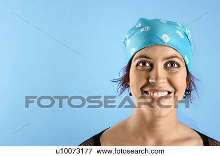 Hispanic mid-adult woman wearing bandana on head and smiling. View Large Photo Image Stock Photo - Hispanic mid-adult woman wearing bandana on head and smiling.. Fotosearch