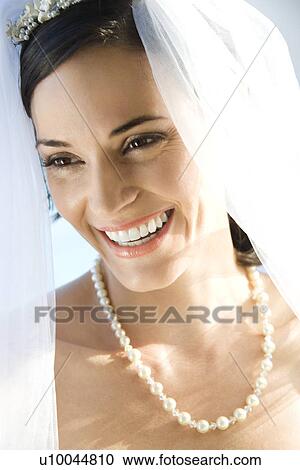 Portrait of Caucasian mid-adult bride smiling. View Large Photo Image Stock Image - Portrait of Caucasian mid-adult bride smiling.. Fotosearch