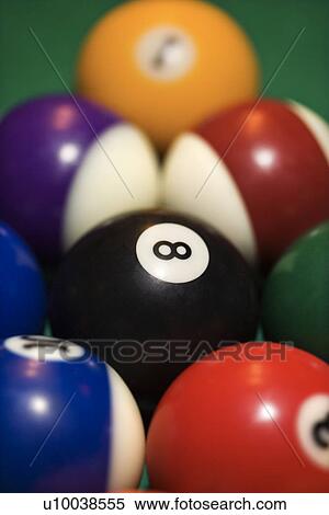 Close-up of rack of pool balls on green billiards table. View Large Photo Image Stock Photography - Close-up of rack of pool balls on green billiards table.. Fotosearch