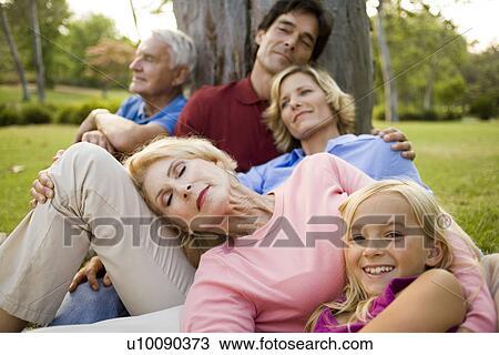 Stock Image - Three Generations in park. Fotosearch