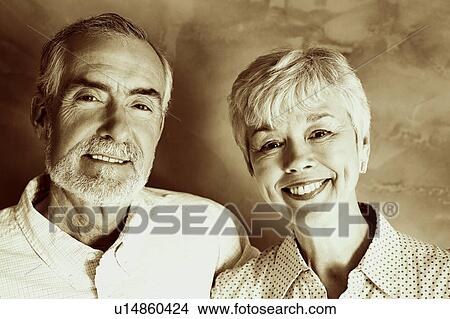 Picture - Portrait of a mature man and a senior woman smiling. Fotosearch