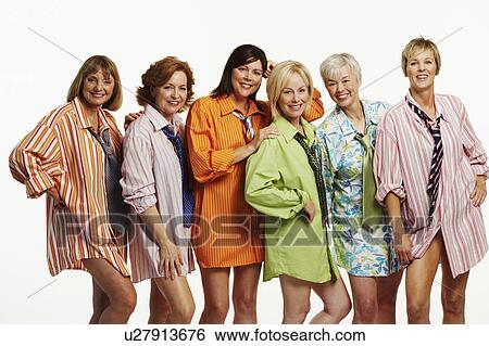 Stock Photograph - Portrait of a group of mature women standing together and smiling. Fotosearch